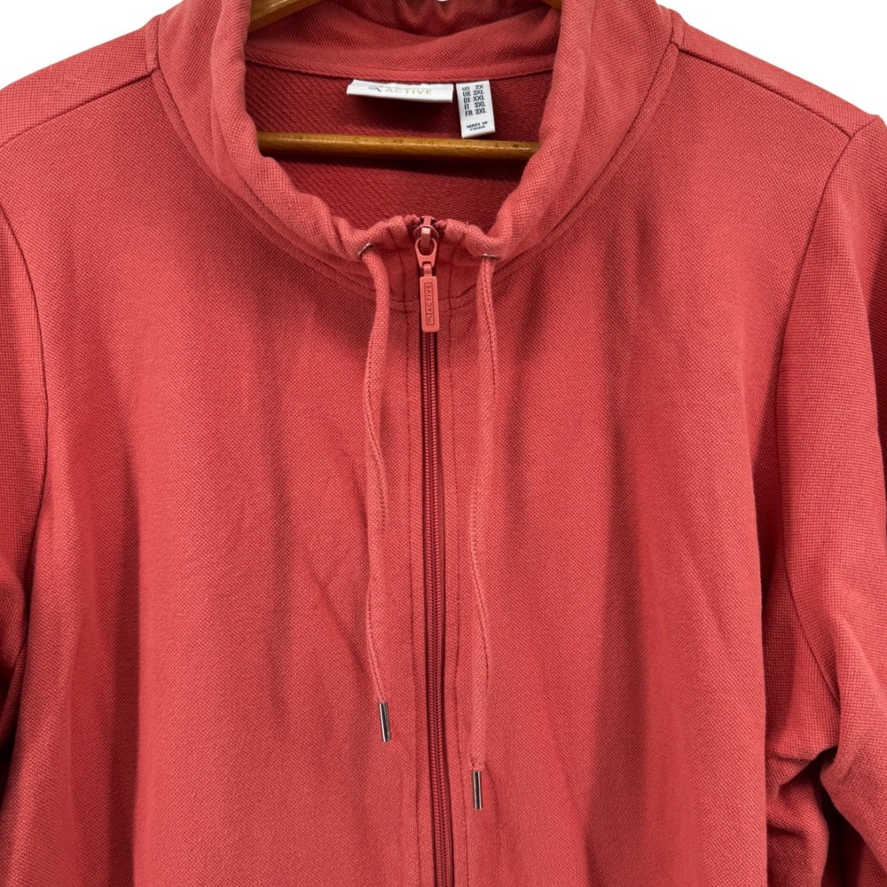 Denim & Co Active Full Zip Mock Neck Sweatshirt Pink Coral 2X Plus Size Pockets